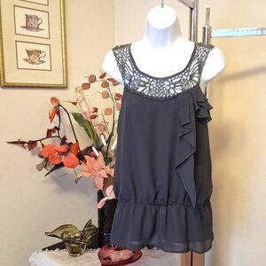 NWT Women’s Crochet Design Gray Lined Camisole Top Summer Tank Tops 8